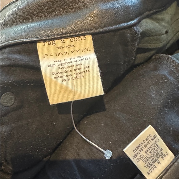 Rag & Bone Leather Pants Womens Size 26 Black Cuffed Hem Mid Rise - Picture 7 of 10